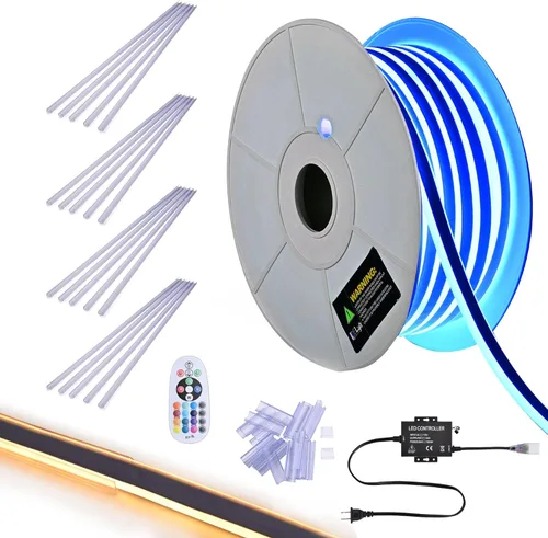 Vista 11 de DELight Tira de luces de neón RGB de 10 pies AC 110 V IP65, impermeable, cortable, regulable, flexible, tira de luces LED DIY para decoración