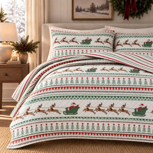 Great Bay Home Juego de colcha de Navidad de 2 piezas con fundas. Colcha reversible con patrón navideño. Colección festiva (Twin/Twin XL)