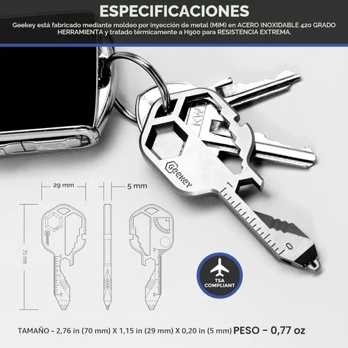 Vista 3 de Geekey Llavero multiherramienta – Herramienta EDC con más de 16 funciones Llavero abrebotellas pequeño con destornillador, llave inglesa