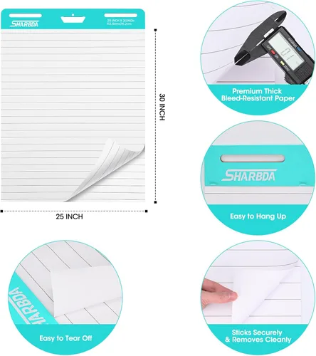 Vista 6 de Almohadilla de caballete adhesivo forrada, 25 x 30 pulgadas, papel de gráfico giratorio para profesores, papel de caballete autoadhesivo grande