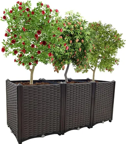 Vista 15 de Macetas elevadas de plástico para cama de jardín elevada con patas para plantas al aire libre, kits de caja con agujeros de drenaje para patio