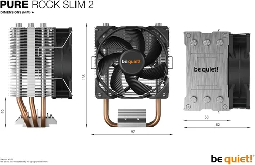 Vista 3 de be quiet! Enfriador de CPU Pure Rock Slim 2 130W TDP Intel1700 1200 1150 1151 1155 AMD4 AMD5 Plata BK030