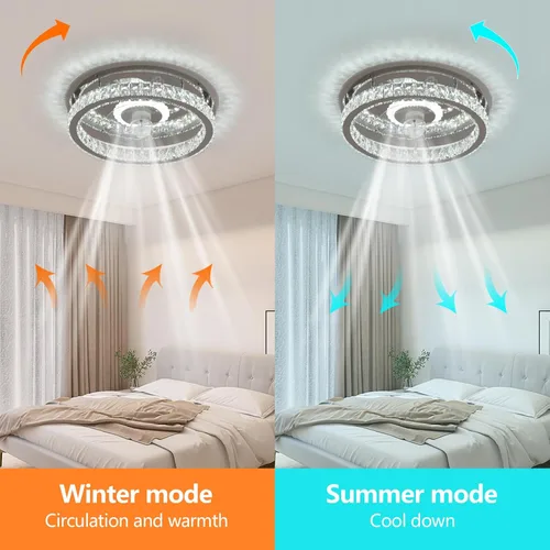 Vista 4 de KINDLOV Ventiladores de techo de cristal con luces, ventilador de techo moderno con control remoto, ventilador de techo de perfil bajo con luz LED