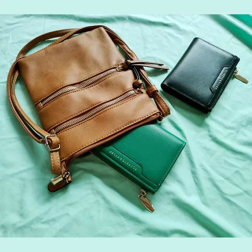 Vista 8 de Cartera de piel con bloqueo RFID, plegable, compacta, tarjetero para mujer, con cremallera y bolsillo para monedas con ventana de identificación