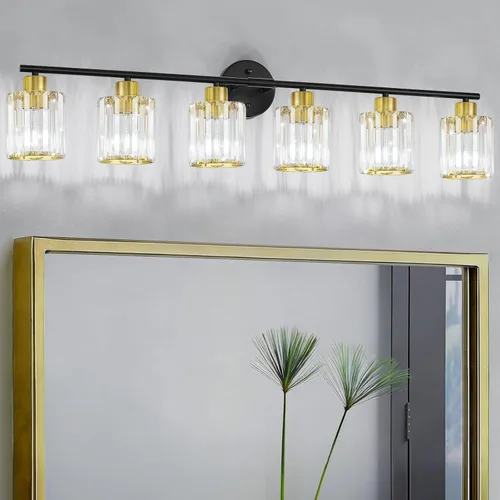 Vista 16 de Lámparas de baño de cristal, accesorios de iluminación de baño sobre el espejo, modernas luces doradas de 3 luces para espejo, baño, cocina