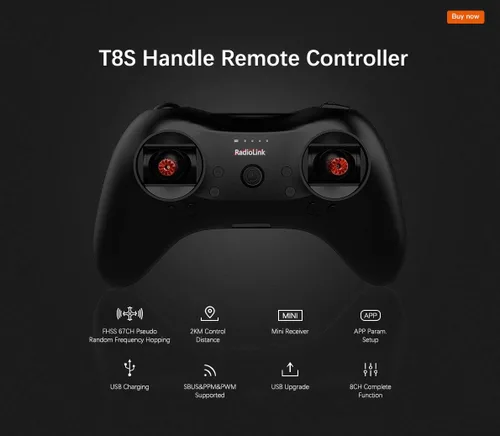 Vista 3 de Radiolink Transmisor de mango RC T8S FHSS 8CH con receptor R8FM R8EF 2.4GHz Soporte S-Bus PPM para RC Drone RC Boat Car (con receptor R8EF)