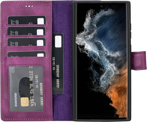 Vista 42 de HARDISTON Funda tipo cartera compatible con Samsung Galaxy S21, hecha a mano, de piel auténtica, cubierta magnética desmontable tipo flip con Negro