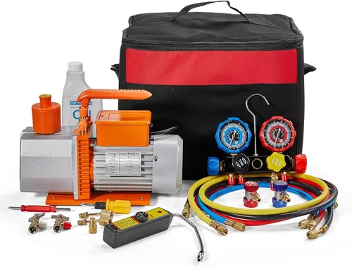 Vista 13 de SUNROAD Juego de bomba de vacío para aire acondicionado HVAC, 3 CFM 1/4HP, kit de manómetro para refrigeración de aire acondicionado AC para R410A
