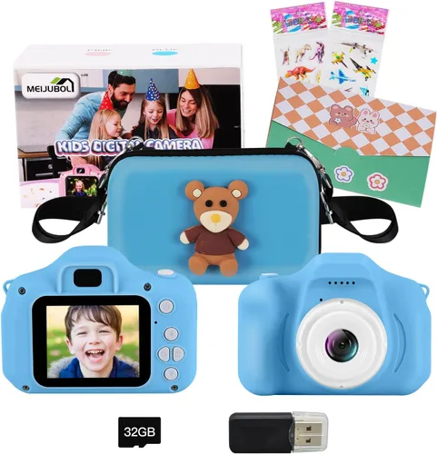Cámara para niños, cámara digital para niños pequeños, juguetes con videocámara de video de 13 MP, tarjeta SD de 32 GB y funda para cámara para