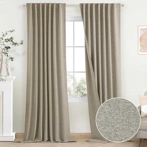 Vista 12 de SimpleHome 100% Cortinas de Lino con Oscurecimiento Total en Crema, 72 Pulgadas de Largo, Cortinas de Dormitorio con Pestaña Trasera y Bolsillo