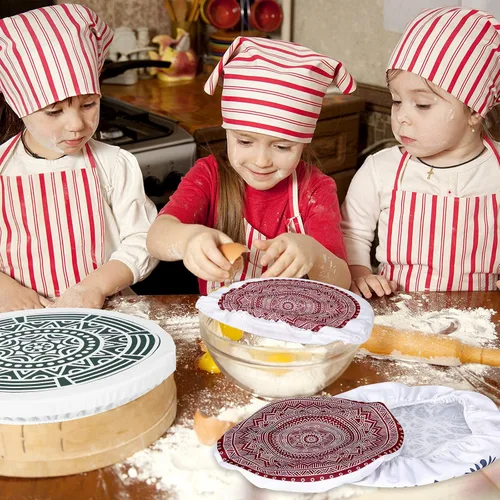 Vista 6 de Patelai 10 fundas para tazones reutilizables en 5 tamaños, tela elástica, fundas elásticas para almacenamiento de alimentos, fundas de algodón