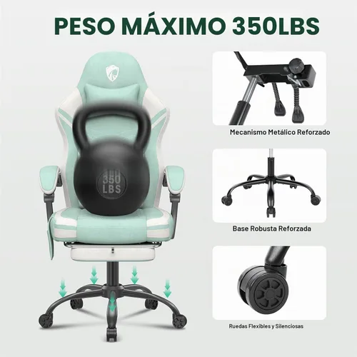 Vista 6 de Douxlife Silla de juegos de tela Tech, silla de computadora de oficina de Verde