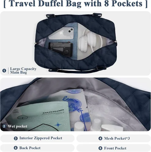 Vista 4 de Bolsa de lona de viaje, bolsa de gimnasio deportiva, bolsa de hombro para fin de semana para mujer