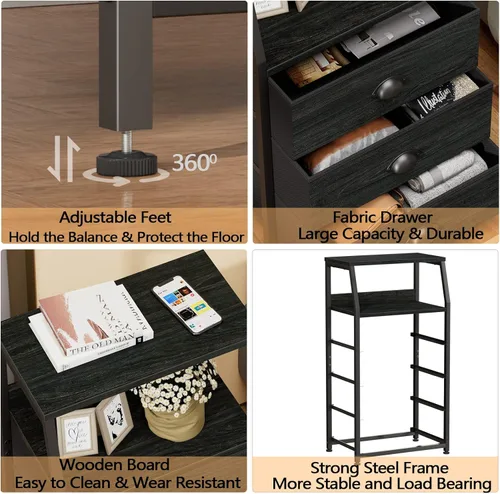 Vista 78 de Furnulem Cómoda negra con 5 cajones, cómoda de tela de torre de almacenamiento vertical para dormitorio, pasillo, entrada, guardería, organizador