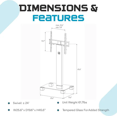 Vista 3 de SONOROUS PL-2510 - Soporte de TV premium para sala de estar y dormitorio, moderno soporte de piso de lujo con soporte giratorio y base de vidrio