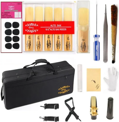 Vista 2 de Kit de cuidado para saxofón con 11 reeds, 8 para saxofón alto cojines, funda, Glory E Flat