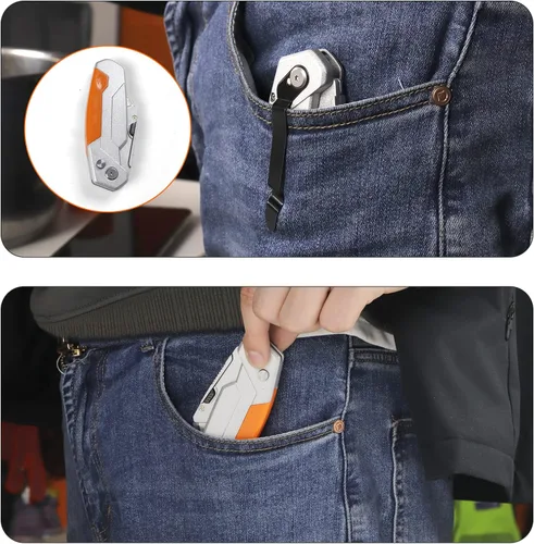 Vista 7 de Cuchillo utilitario premium, cortador plegable retráctil para cuchillos, cuchillo de afeitar de hoja de cambio rápido con 3 cuchillas adicionales, 2