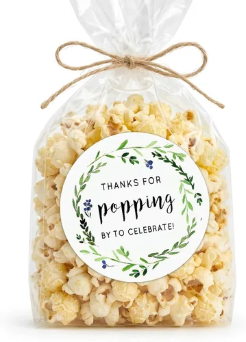 Thanks for Popping by Stickers Party Favors: Adhesivo fuerte redondo de 1.6 pulgadas, 120 calcomanías de acuarela para bolsas de palomitas de maíz,