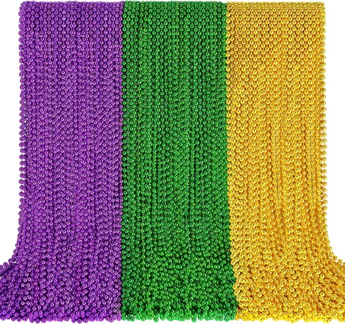 Vista 19 de 144 collares de cuentas negras, cuentas de Mardi Gras negras, collares de Nochevieja, collar redondo de cuentas de Halloween de 33 pulgadas, cuentas