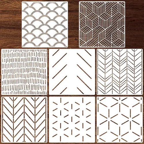 Vista 8 de 8 piezas de modernas plantillas de pared con diseños geométricos y de espiga de pescado de 12 x 12 pulgadas, decoración de pared, película