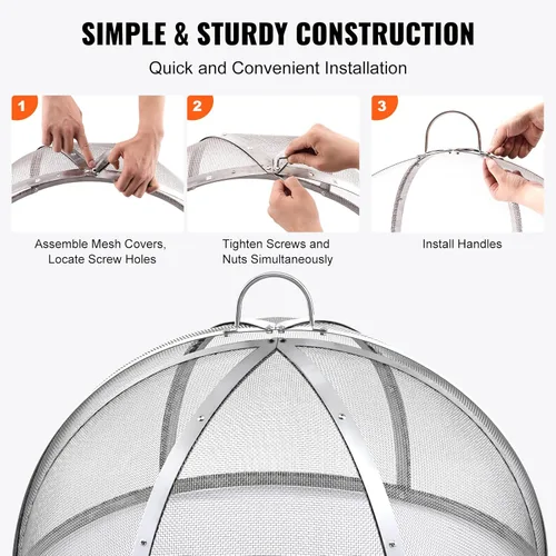 Vista 5 de Tapa de pantalla de chispa para fogata, 30 pulgadas de diámetro, cubierta redonda para anillo de hoguera al aire libre, cubierta de metal