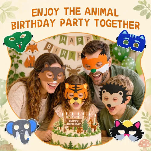 Vista 5 de Máscaras de fieltro para niños, máscaras de fiesta de cumpleaños, suministros de máscaras, máscaras de Halloween 12 máscaras-B