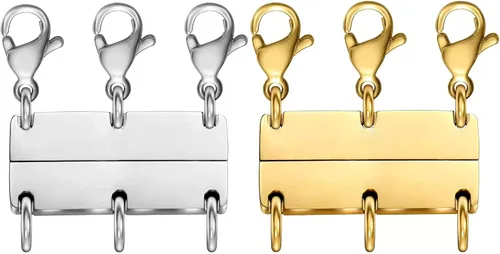 Vista 8 de Cierre magnético para collar en capas, separador de oro y plata de 18 quilates para collares apilables