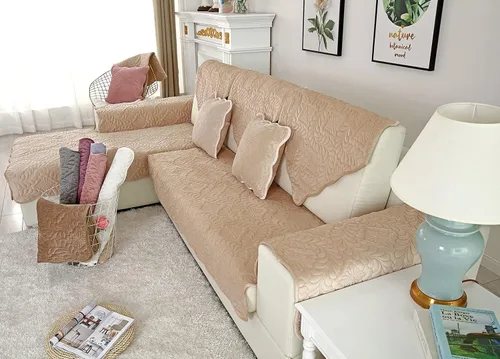 Vista 4 de vctops Funda acolchada de terciopelo para sofá, funda suave para sofá modular, funda antideslizante para sofá, para perros, gatos y mascotas