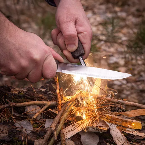 Vista 2 de BPSKNIVES Nighthawk Adventurer - Cuchillo de campamento - Cuchillo de supervivencia de acero inoxidable de hoja fija - Funda de cuero negro