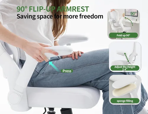 Vista 5 de Silla de oficina ergonómica blanca Silla de escritorio de malla cómoda con soporte lumbar ajustable Silla de juegos de computadora de respaldo alto