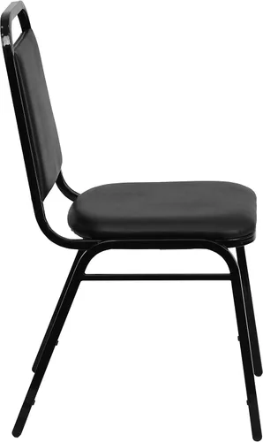 Vista 8 de Flash Furniture Hercules Series - Silla de banquete apilable con respaldo trapezoidal en tela negra, marco negro