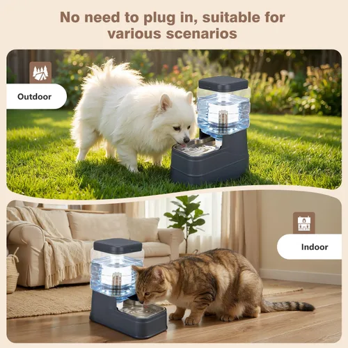 Vista 9 de Dispensador automático de agua para perros y mascotas, 1.1 galones, comedero por gravedad para gatos con cuenco de acero inoxidable, 8 L, gran