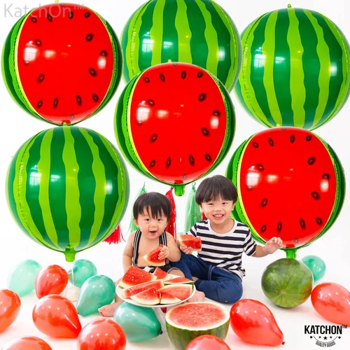 Vista 2 de KatchOn, Globos grandes de sandía de 22 pulgadas, paquete de 6, globos de verano para decoraciones de cumpleaños de sandía, decoraciones de fiesta