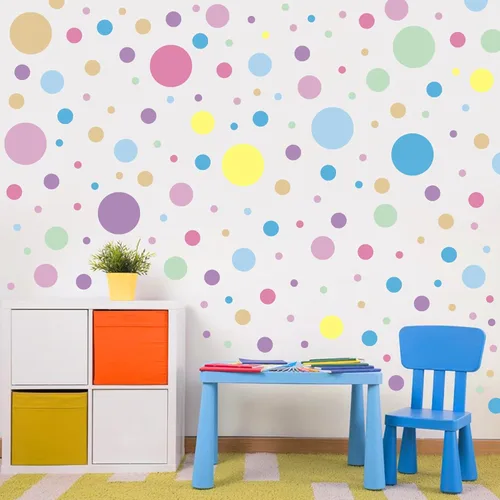 Vista 8 de 1240 calcomanías de pared de lunares negros, calcomanías de pared para niños, calcomanías extraíbles de círculo redondo de arco iris para sala