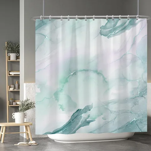 Vista 177 de Baocicco Cortina de ducha de mármol azul abstracto a rayas, decorativa, textura de lujo, línea moderna, decoración de acuarela, juego de cortinas