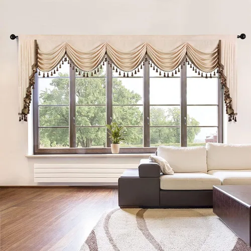 Vista 42 de ELKCA Cenefa de cortina de felpilla beige para ventana de sala de estar, cenefa de cascada para dormitorio, bolsillo para barra