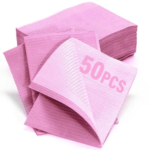 Vista 20 de LA MIERE 100P Baberos Dentales Desechables Rosa de 13 x 18 pulgadas - Hoja de Babero para Tatuajes Impermeable de 3 Capas, Cubierta de Bandeja
