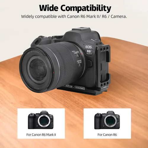 Vista 2 de Nitze Soporte en L para Canon R6 Mark II / R6, con placa de liberación rápida Arca incorporada y múltiples agujeros de 1/4"-20 Thereaded - T-C05A