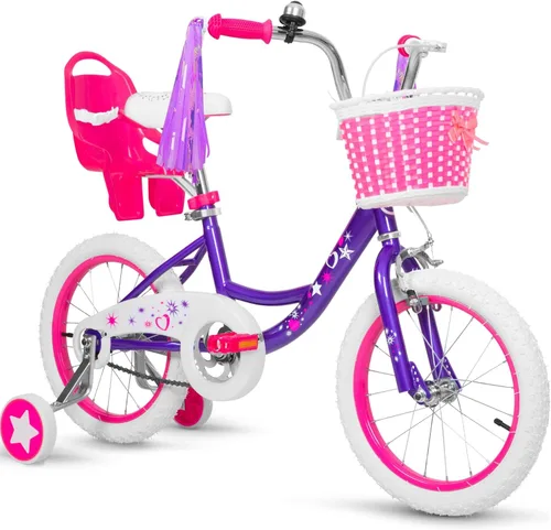 Bicicleta WEIZE para niñas de 3-12 años, bicicleta de 14 16 20 pulgadas para niños con ruedas de entrenamiento, banderines, canasto y asiento de