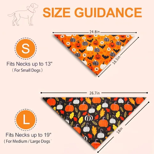 Vista 3 de Bandana de Halloween para perro, paquete de 2 baberos triangulares de algodón para perros, bufandas suaves y transpirables para mascotas