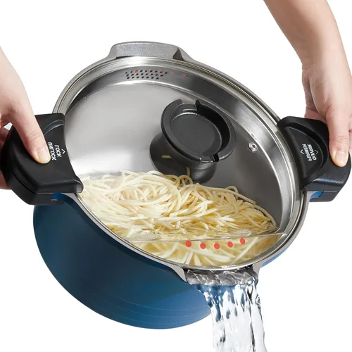 Vista 10 de Olla para pasta de 8.5 cuartos con tapa de colador, olla de aluminio fundido multipropósito, revestimiento de cerámica antiadherente que hace que