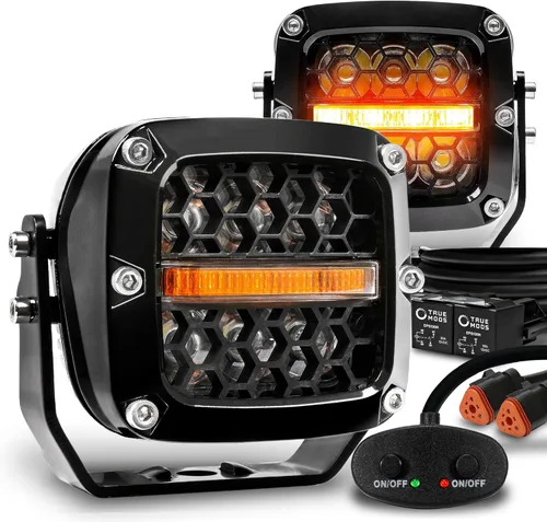Vista 10 de True Mods Juego de Par de Cubos de Luces LED Ámbar de 3" 120W para Conducción Todoterreno en Zanjas [Luz Marcadora de Señal de Giro Amarilla] Luces