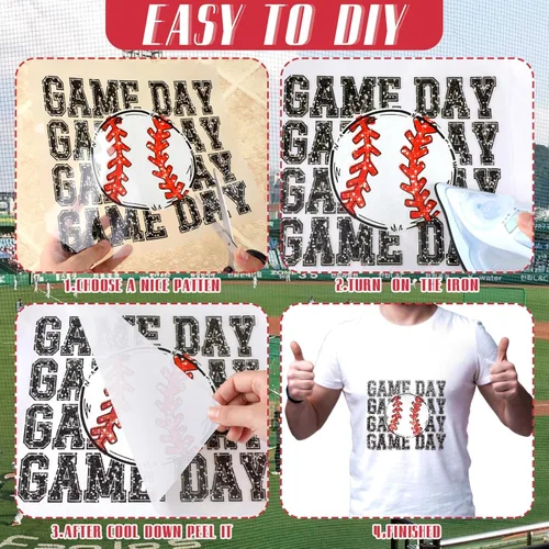 Vista 4 de 30 parches de transferencia de calor de béisbol, parches de transferencia de calor listos para prensar, parches de vinilo de transferencia de calor