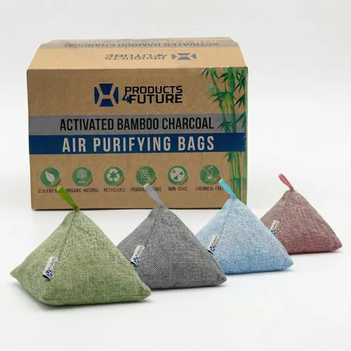 Vista 10 de Paquete de 4 bolsas purificadoras de aire de carbón de bambú activado naturalmente Bolsa desodorante natural para el hogar Bolsa de carbón