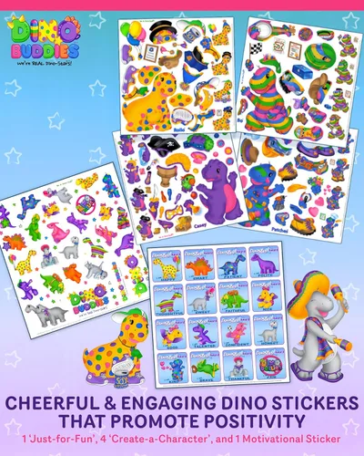 Vista 5 de Dino-Buddies® Colorear y paquete de actividades #2 - Lindo libro para colorear de dinosaurios con calcomanías, Make-A-Face y hojas motivacionales