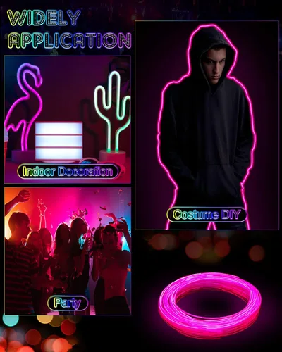 Vista 6 de Konohan 6 luces LED portátiles de neón, funciona con pilas, alambre brillante para disfraces de bricolaje, Halloween, decoraciones de Navidad