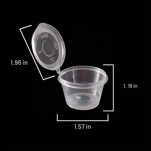 Vista 2 de MIUPOO Vasos de plástico para soufflé, desechables transparentes a prueba de fugas con tapa con bisagras, se utilizan para varias salsas, muestras