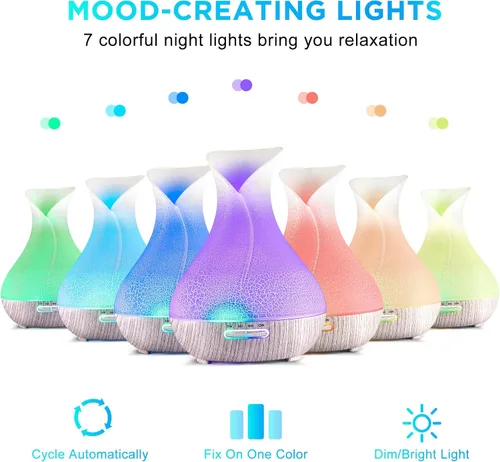 Vista 7 de Difusor de aceite esencial de 18.6 fl oz, humidificador difusor de aromaterapia, 7 luces ambientales con apagado automático para dormitorio