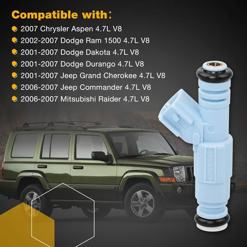 Vista 6 de Inyector de combustible, 4 agujeros, 8 piezas Reemplazo para Dodge Dakota Durango Ram 1500 Jeep Grand Cherokee Commander 4.7L V8 2001-2007