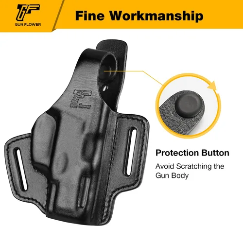 Vista 4 de OWB Leather Holster for Glock 17 19 19X 22 23 45, Taurus G2C/G3C, Sig P320 Compact, Colt 1911 5’’ No Rail – Full Grain Leather, Thumb Break